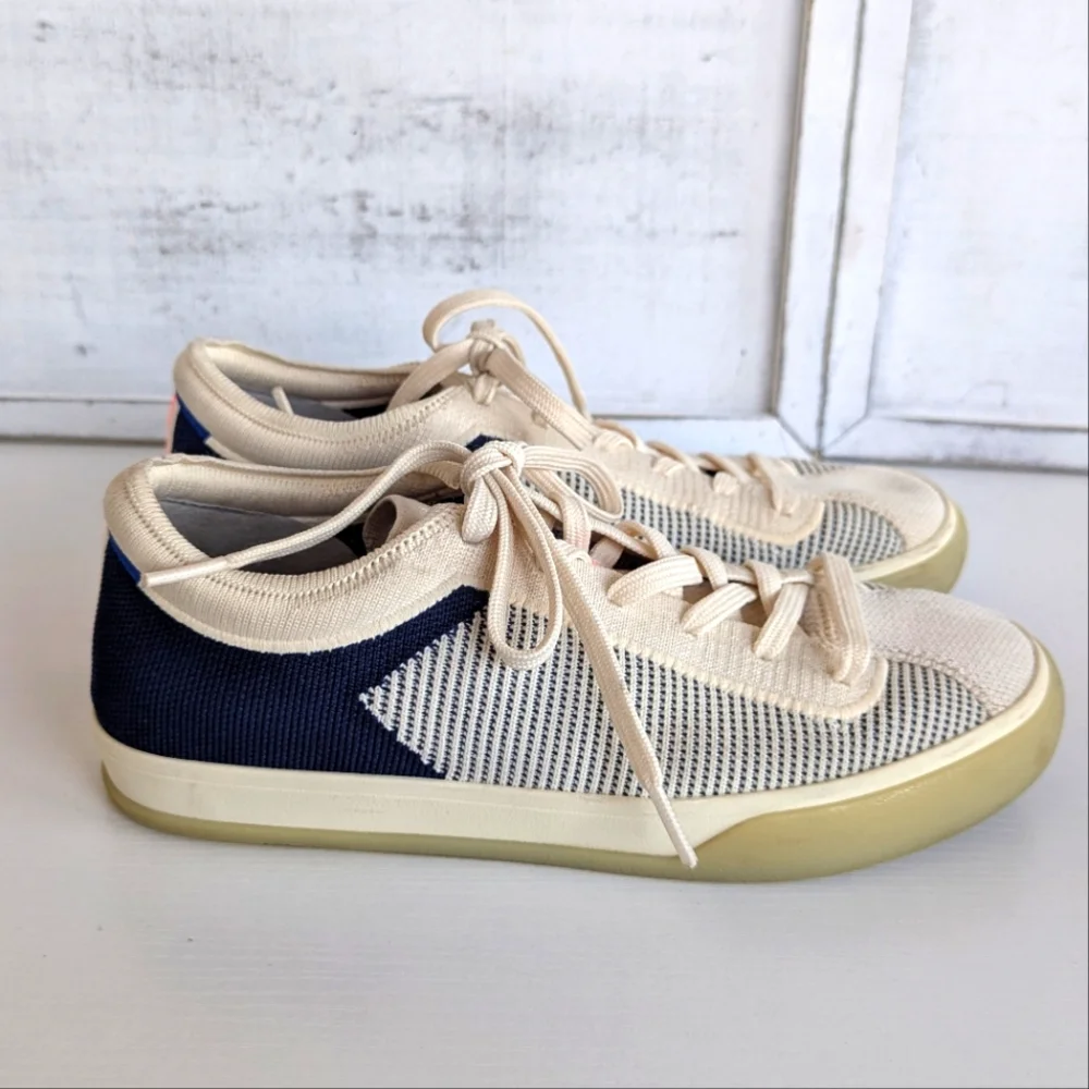 Rothy's Blue and Cream Sneakers Casual Low-Top Design - Picture 4 of 9